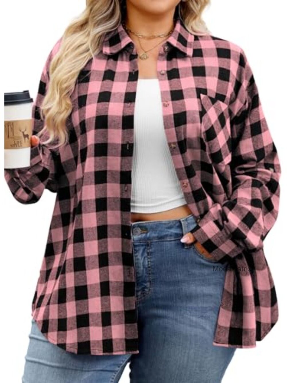 Womens Flannel Plaid Button Down Shirt Long Sleeve Cotton Blend Top
